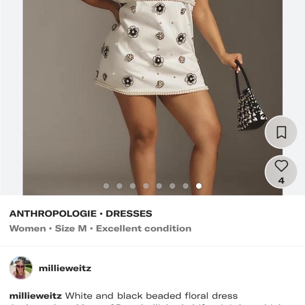 Anthropologie Black and White Floral Beaded Dress